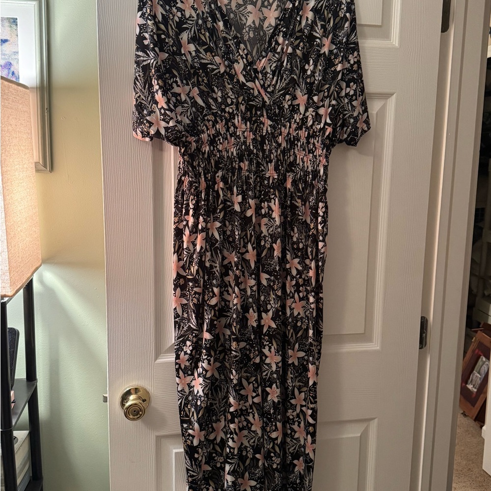 Ost Black and Pink Floral Maxi Dress